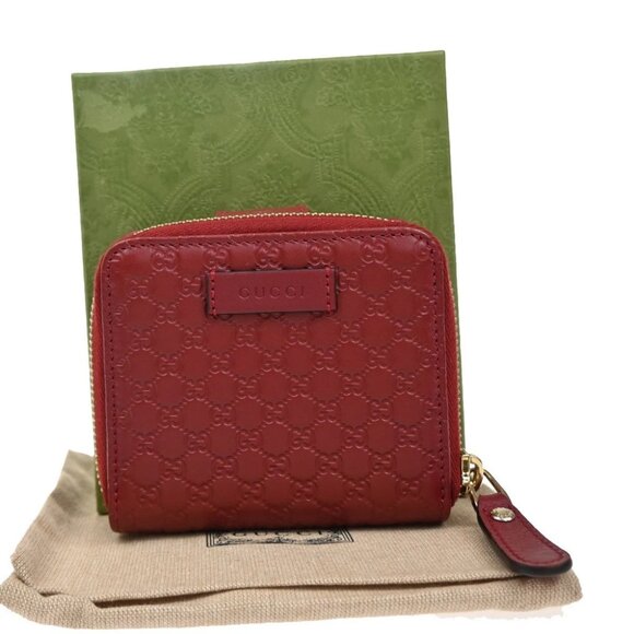 GUCCI Micro Guccissima GG Pattern Bifold Zipper Wallet Leather Red - Picture 1 of 12